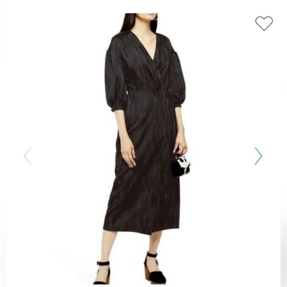 TOPSHOP Jacquard Wrap Dress Black Midi Size 4